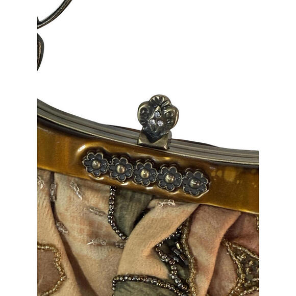 Vintage Floral Beaded Clutch Purse Womens Kiss Lock Metal Frame Evening Bag - Picture 5 of 6